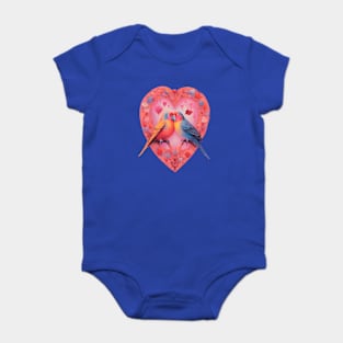 Valentines love birds in a heart Baby Bodysuit